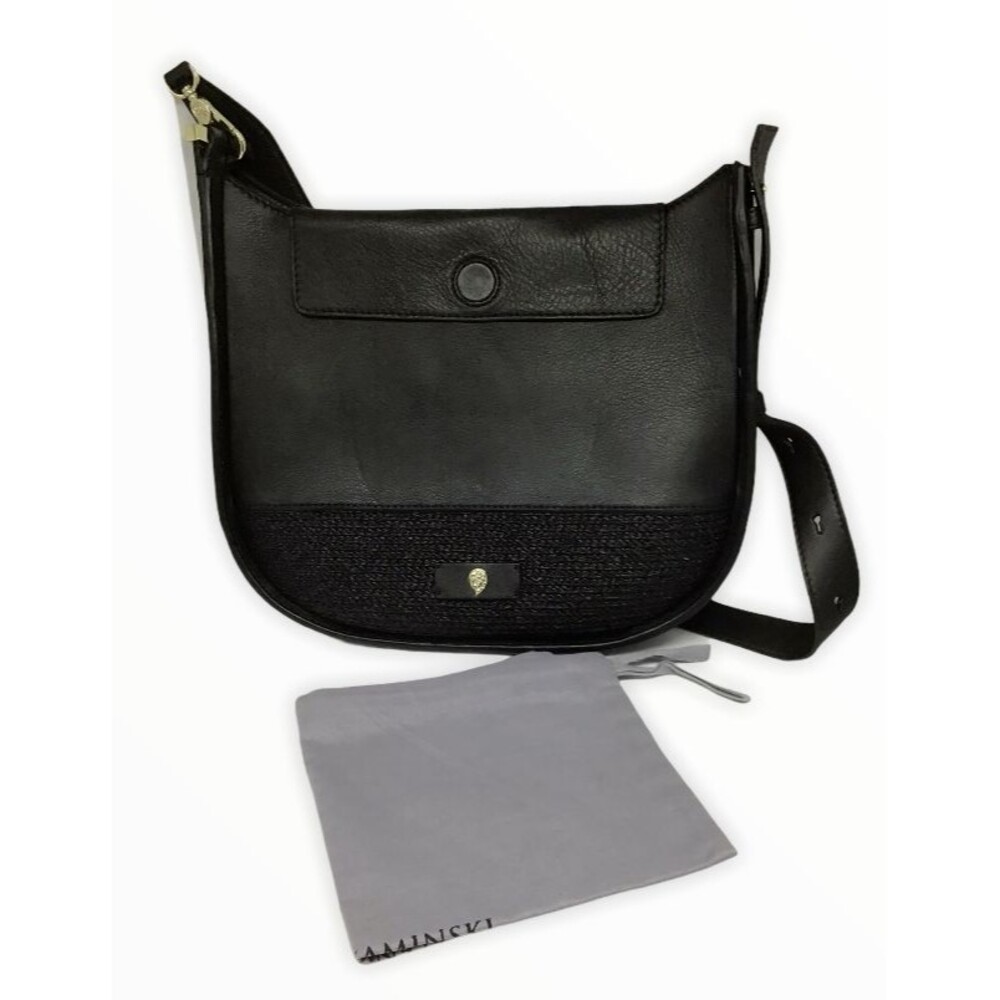 Helen Kaminski Victoria Handbag Satchel Purse Black Raffia Leather Shoulder NEW